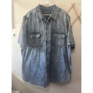 Men’s Boulder Creek  3XLT Acid Wash Denim Short Sleeve Button Up Shirt